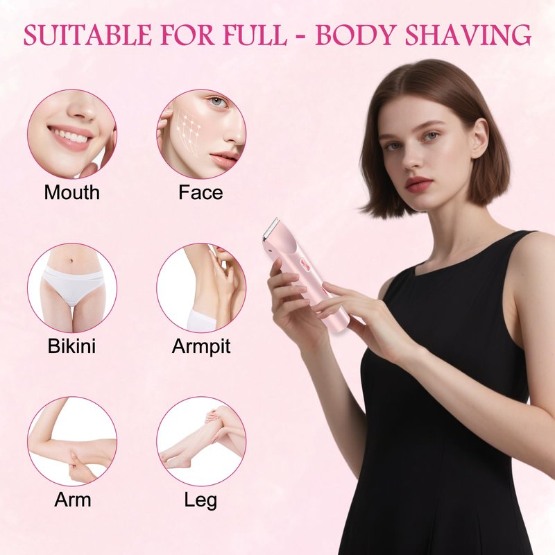Bikini Trimmer for Women, 2 in 1 Electric Razors for Women, Rechargeable Cordless & Painless Hair Removal, Ultra Low Silent, Easy Cleaning, IPX7 Waterproof Bikini Shaver for Sensitive Skin (Pink)