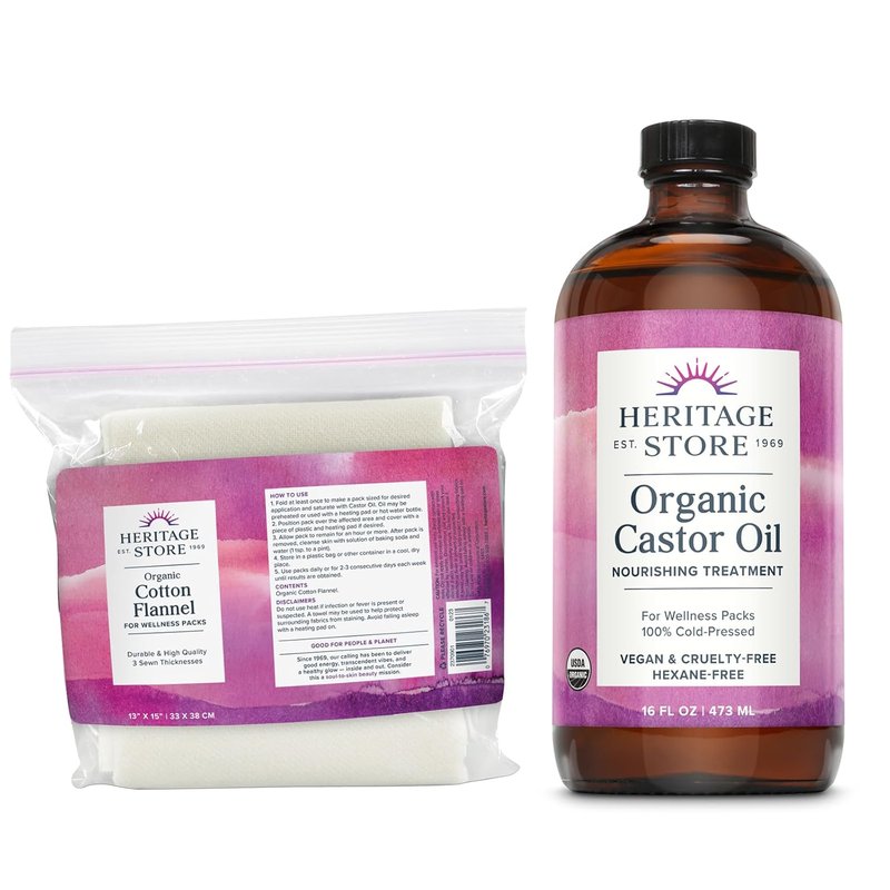 Organic Castor Oil Pack Wrap - Cold Pressed Castor Oil & Organic Cotton Flannel | 16oz, 13x15 in. Size
