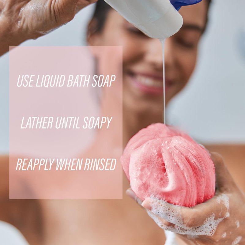 3pc Luxury Round Loofah Set – Long Handle Shower Scrubber with Hanging Loop | Exfoliating Body Scrubber Value Pack | Deep Cleansing Bath Loofah for Smooth Skin – Women & Men