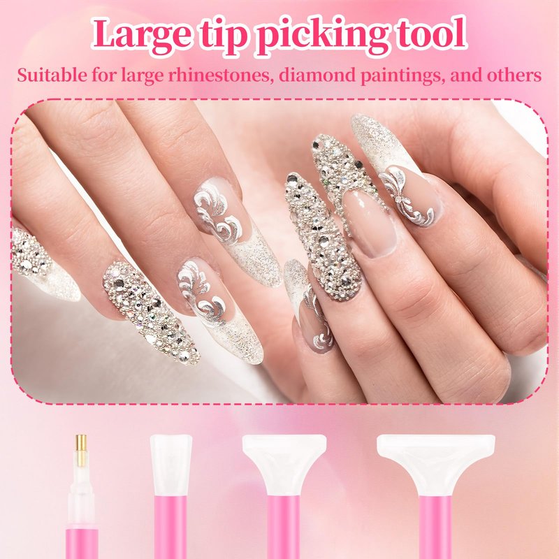 30PCS Rhinestone Picker Tool 8pcs Acrylic Rhinestones Pen Applicator Dual-Ended DIY Nail Art Dotting Pens Wax Tips with 2 rhinestone storage Tray and 20 Clay Nail Art Tools