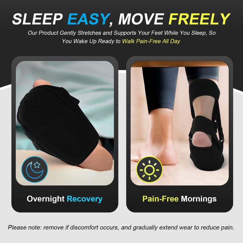 Plantar Fasciitis Night Splint and Brace, Upgraded Planters Facetious Relief, Foot Drop and Achilles Tendonitis Relief Brace, Night Splint for Plantar Fasciitis Women & Men, Black, Relief Day & Night