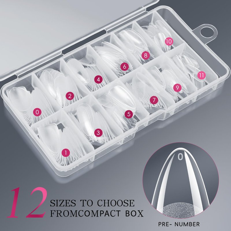 krofaue 240Pcs Almond Nail Tips - Professional Soft Gel Press on Nails with Half Matte 12 Sizes Acrylic Fake Tips for Gel Polish & Dip Powder DIY Home Manicure