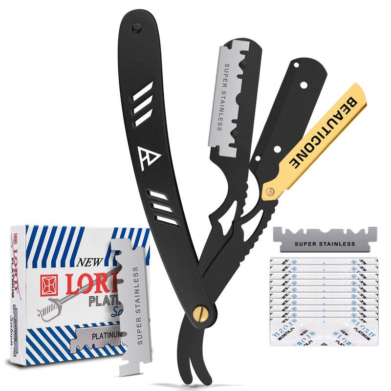 BEAUTICONE Straight Razors for Men, Straight Edge Razor, Single Edge Replacement Blades, Stainless Steel, Barber Razor for Men's Shaving, Barber Shaving Knife