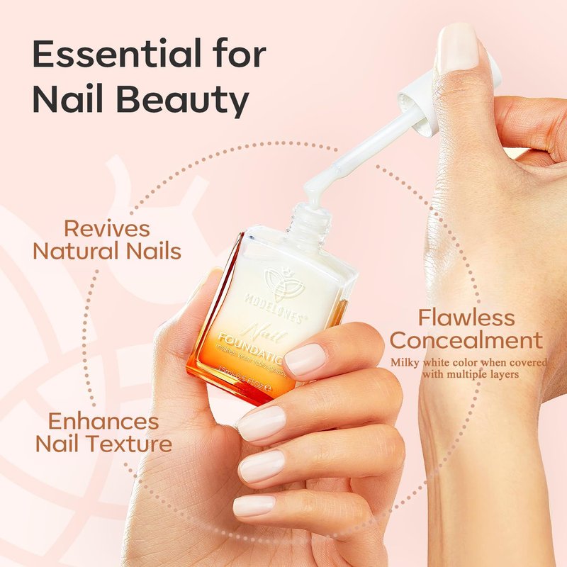 Modelones Nail Strengthener - Milky White Nail Polish for Damaged Nails | 15ml Natural Hardener