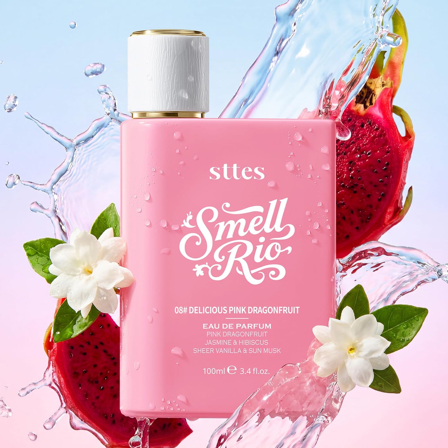 Sttes Smell Rio 08# (Delicious Pink Dragonfruit) Eau de Parfum for Women, Fruity Floral Perfume with Pink Dragonfruit, Lychee, Jasmine, Hibiscus, Vanilla & Sun Musk, 100ml/3.4 Fl Oz