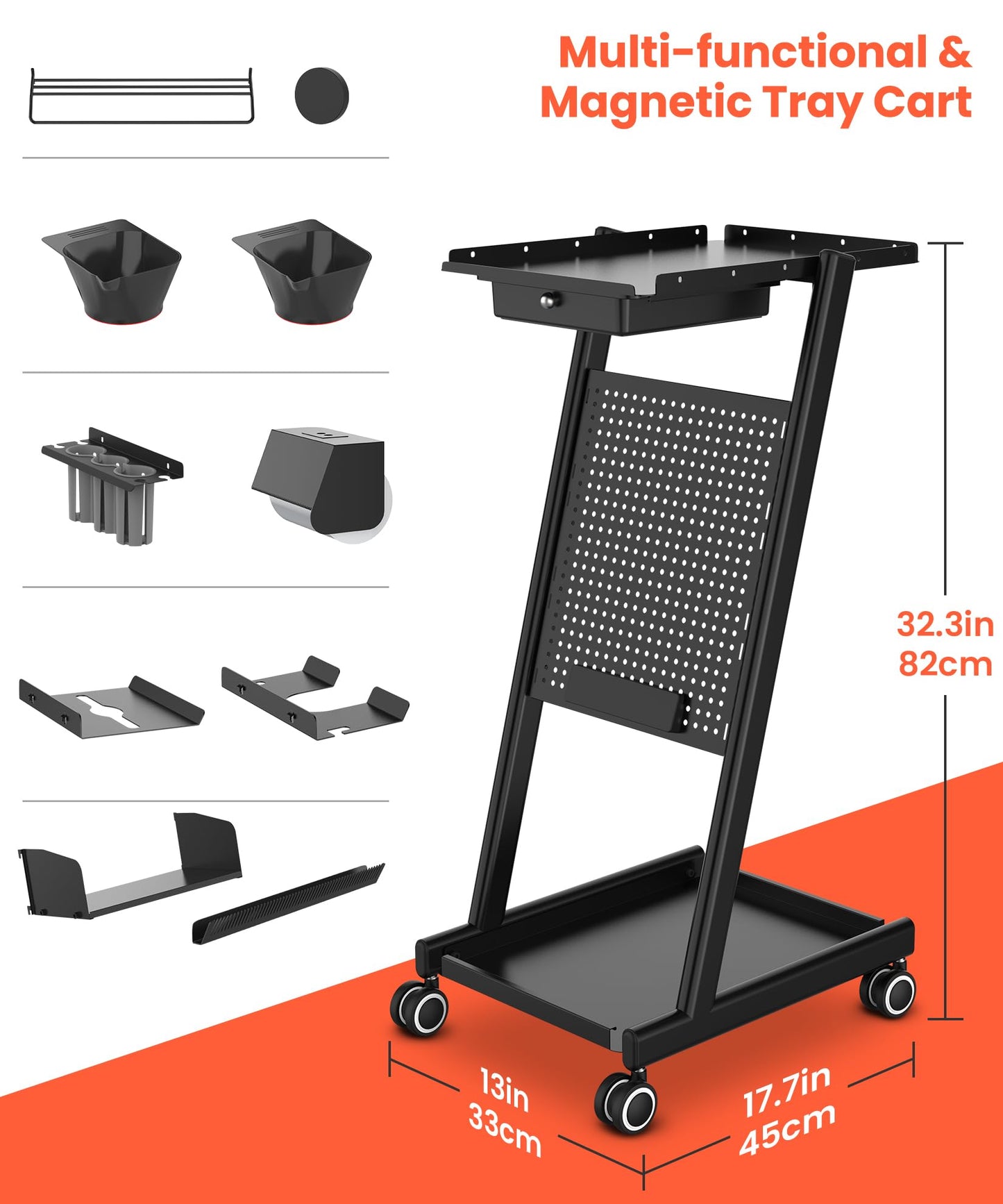 TASALON Pegboard Trolley Cart, Premium Multifunctional Rolling Tray with 360° Mute Universal Wheels, Multifunctional Mobile DIY Workstation Table for Tattoo Barber Worlkshop, Beauty Spa Salon Storage