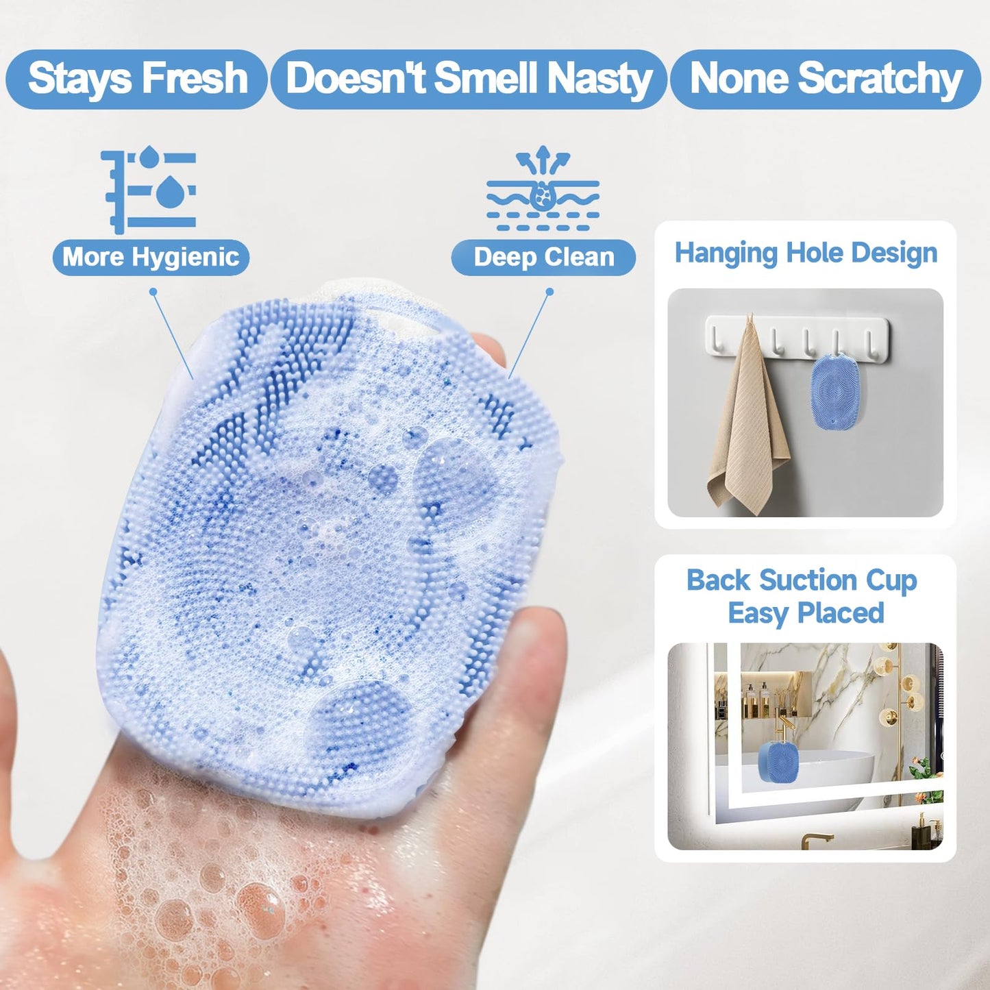 ARIOSOX 2 PCS Face Scrubber, Soft Silicone Face Exfoliator with Suction Cup for Man and Women Deep Skin Clean, Gentle Facial Cleaning Brush Suitable for All Sensitive Skin (Blue)