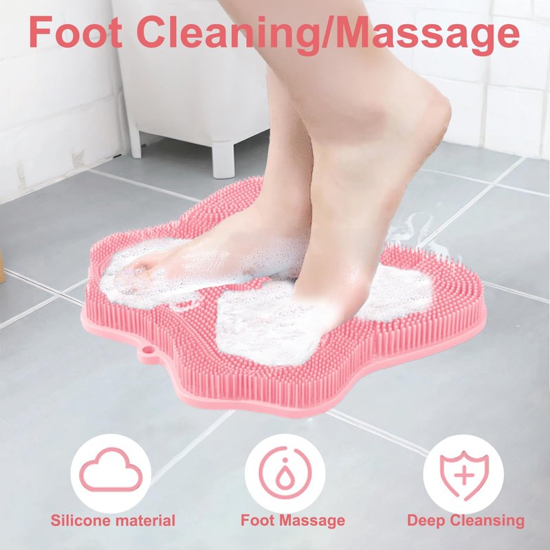 Easkite Shower Foot Scrubber, Shower Foot and Back Scrubber with Suction Cups, Shower Silicone Foot Washer for Exfoliating Massage（Grey&Pink）