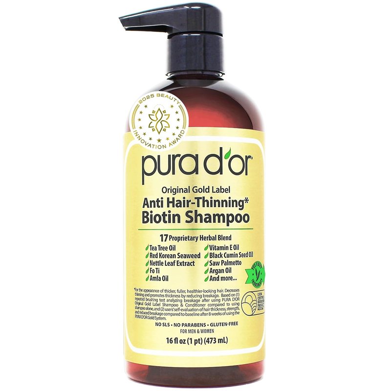 PURA D'OR Anti-Thinning Shampoo - Biotin & Argan Oil for Fuller Hair | Sulfate-Free, 16 oz