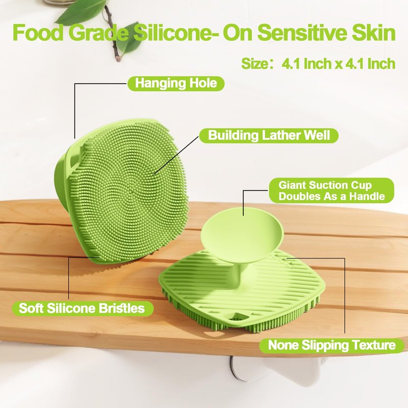 ARIOSOX Silicone Body Scrubber, Bath Brush,Gentle Texture Exfoliating Body Scrubber for Men and Women On Sensitive Skin, Soft Scrubber Builds Up Lather, Deep Skin Clean (Green)