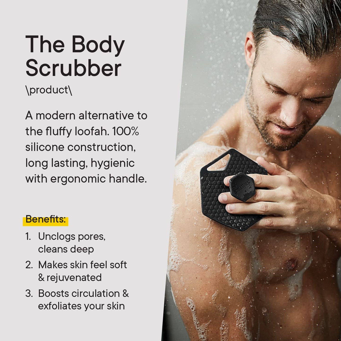 Tooletries - Body Scrubber & Storage Hook - Silicone Toiletry Organizer, Shower & Bathroom Accessory - Features Silicone-Grip Technology, Removable & Reusable - Grey
