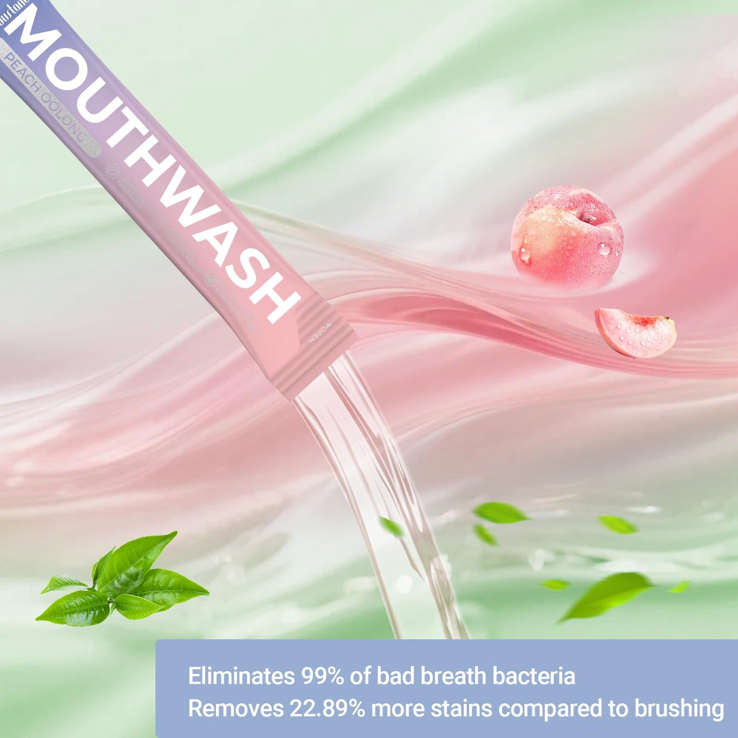 OUSTANE Mouthwash Travel Size, Alcohol-Free Fresh Peach Oolong Mouthwash Strips, Long-Lasting Freshness, Disposable Packs (Pack of 20)