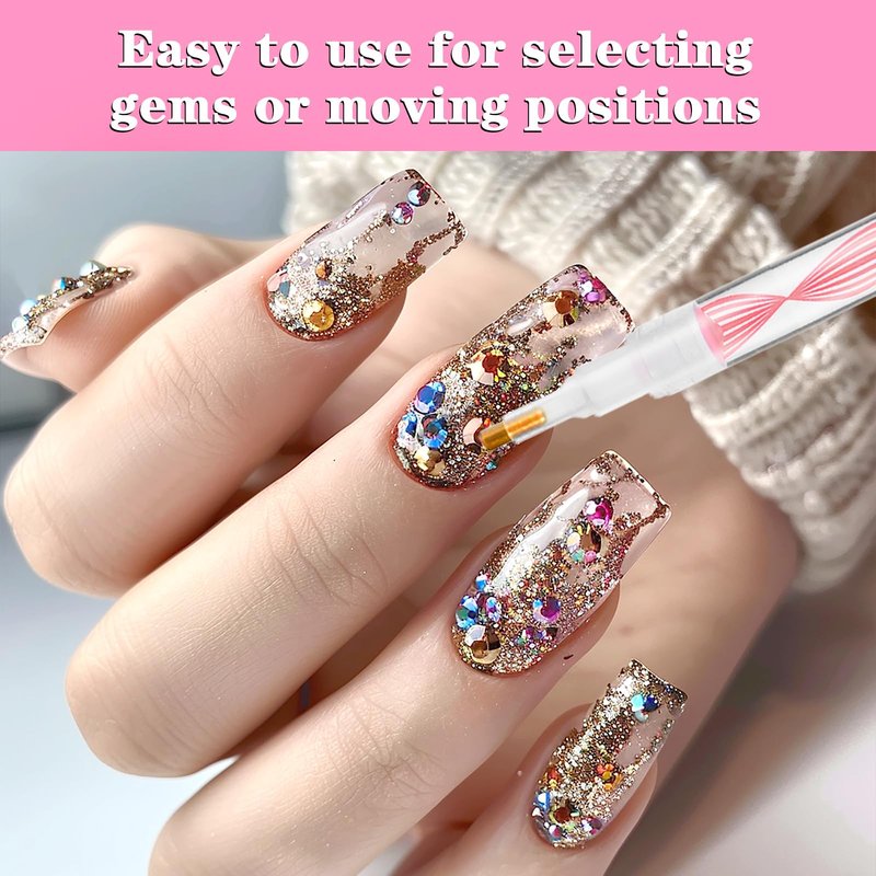 FNANJWQ Rhinestone Pickup Tool Set: 2 Pcs Rhinestone Picker Handles Dual-Ended Rhinestones Applicator Dotting Tool Pen Shiny Diamond Dot Drill Pen for DIY Home Nail Salon