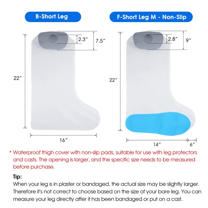 COMFYTHERA Waterproof Cast Cover for Shower Ankle Wound Protector Bath Adult Watertight Cast Bag Showering for Surgery Foot, Ankle, Burns Reusable (B-Short Leg)