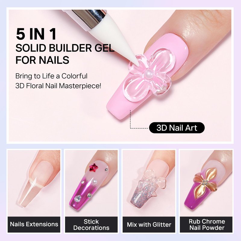 MIZHSE 3PCS 3D Sculpting Gel Nail Art, Clear White 5 in 1 Solid Builder Gel Set Hard Gel for Nails Non-Sticky U V LED Molding Building Gel with Dual Forms for Beginners Salon Home DIY Travel Size