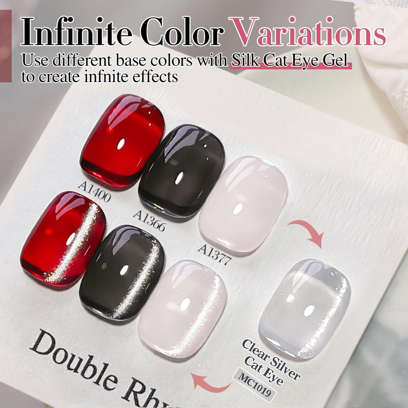 Double Rhythm Cat Eye Gel Polish - 0.5 OZ Holographic Glitter Magnetic Polish | Silver Translucent Jelly Color