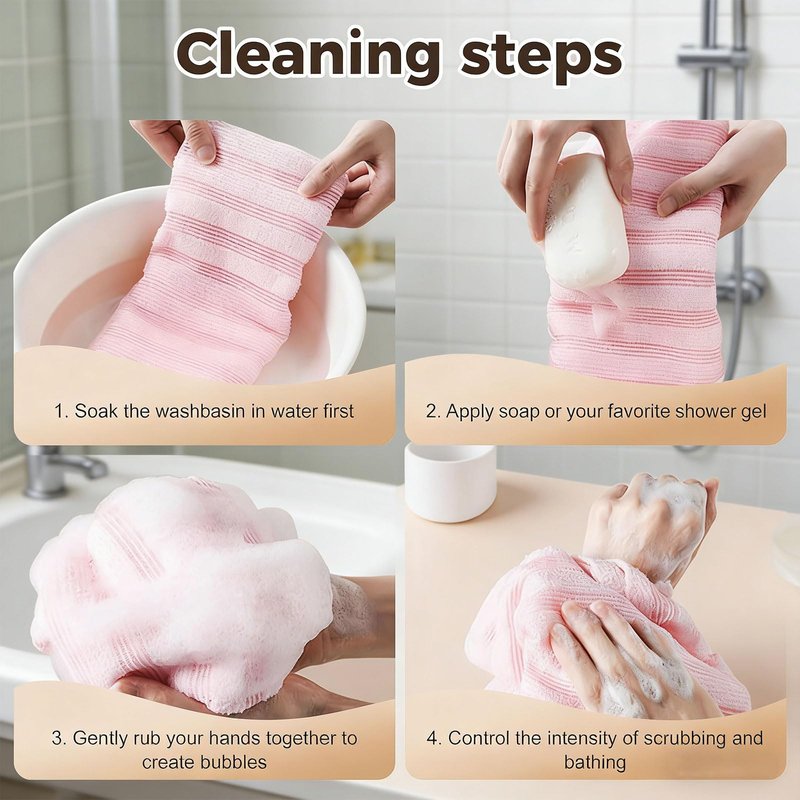 Exfoliating Shower Towel, 47-Inch Extra Long Dual-Sided Exfoliating Towel for Shower, Deep Cleansing & Gentle Exfoliation for Smooth Sensitive Skin (Black+Pink)