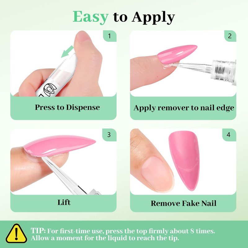 LEYKOSH Nail Glue Remover for Press on Nails, 2025 Upgraded 2 In 1 Stick & Remover Pen Design, Not for Gel Polish Base Coat, Quick Gentle Removal Fake Nail Tips Press Ons, 2pcs*5ml