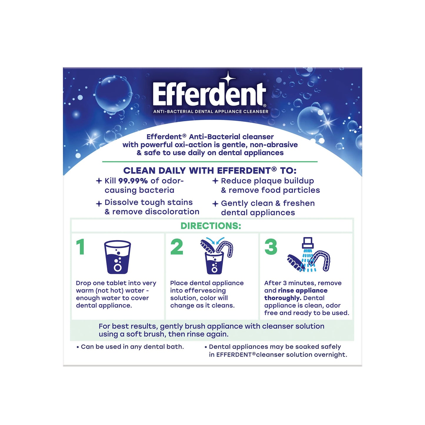 Efferdent Denture Cleaner Tablets – Dental Appliances, Aligners, Mouth Guard, and Retainer Cleaner Tablets, Minty Fresh & Clean, 44 Count