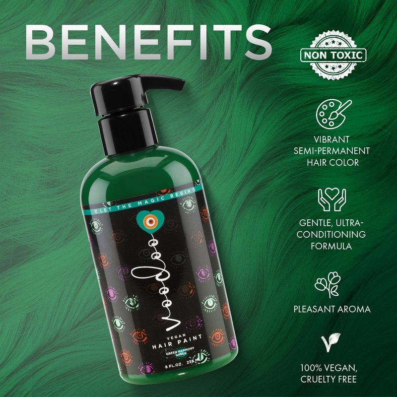 MOEHAIR Semi-Permanent Hair Color | Green Hair Dye 8 Oz | No Ammonia, Sulfate or Paraben | Vegan & Cruelty-Free | Gentle & Washable Formula | Voodoo Harmony Green Hair Color