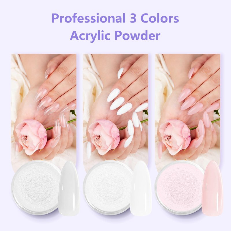 NIQZOPA Acrylic Nail Kit for Beginners: Clear White Pink Powder and Liquid Set - Professional Nails Kit Acrylic Set with Brushes Manicure Tools for Home DIY