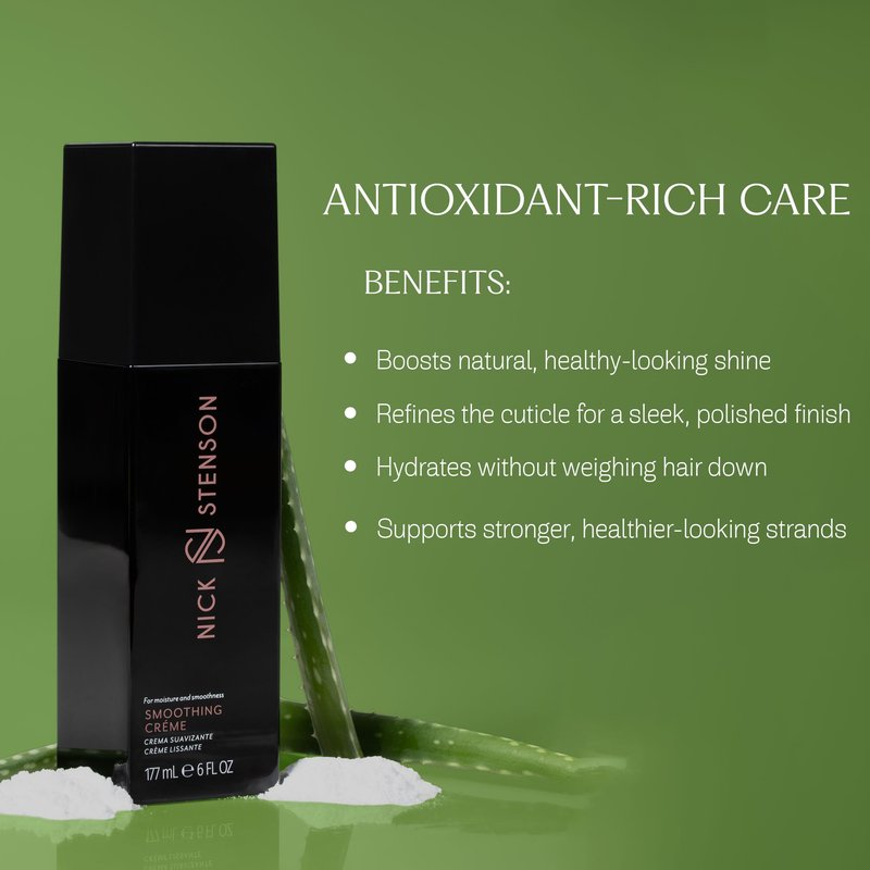 Nick Stenson Smoothing Créme, Moisturizing Anti-Humidity Hair Cream for Frizz Control & Shine - Repairs, Smooths, Strengthens & Maintains Shine for 2-3 Days, Color-Safe Vegan - 6 oz
