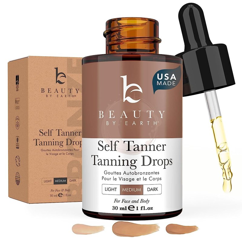 Self Tanning Drops - Natural & Organic Face Tanner | Medium Moisturizing Bronzing Drops for Face & Body