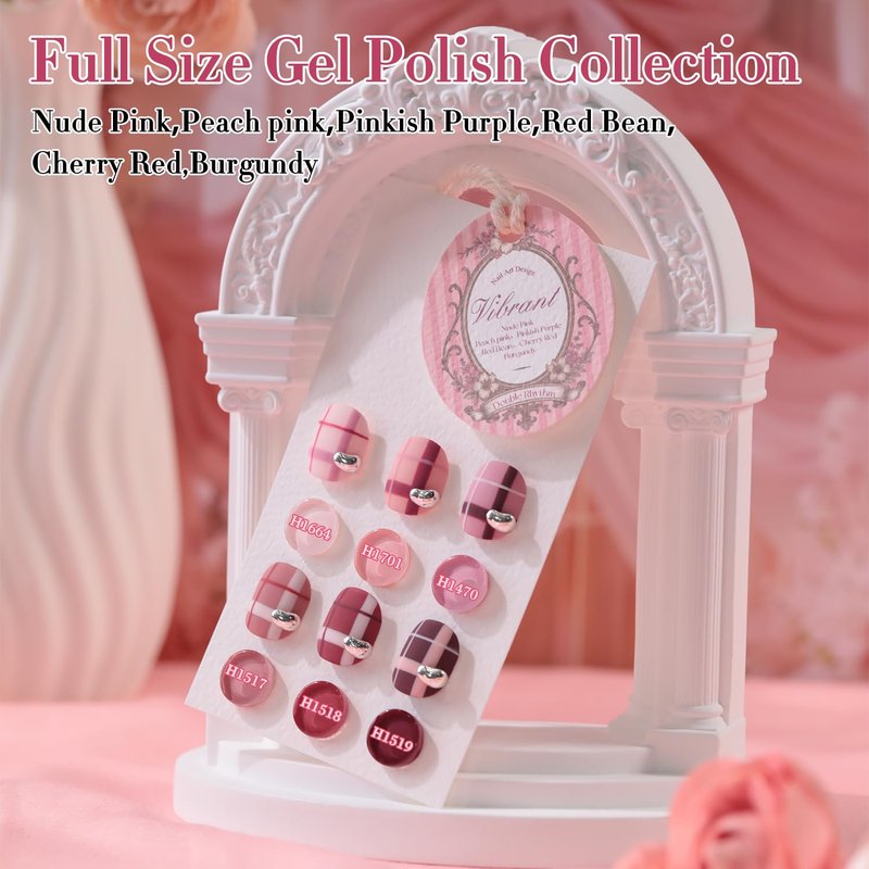 Double Rhythm Gel Polish Set - 6 Pcs Hema-Free Soak Off Nail Art Kit | Neutral Milky Colors (Nude Pink, Rose, Burgundy) 0.50 OZ