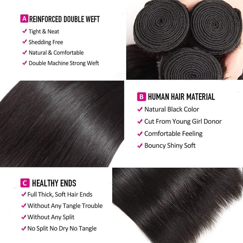 30-Inch 10A Straight Human Hair Bundle - 100% Unprocessed Brazilian Virgin Weave