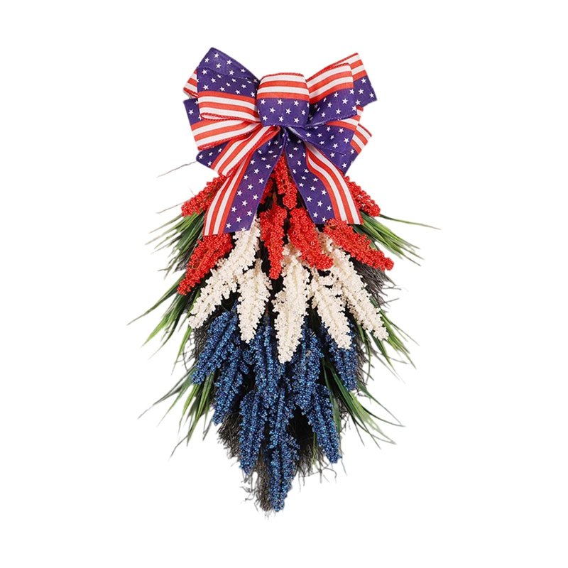 Patriotic Wreaths for Front Door, Red White and Blue Decorative Wreath for Independence Day, Memorial Day, Veterans Day, Fourth of July & All-Year Patriotic Home Decor (Blue)