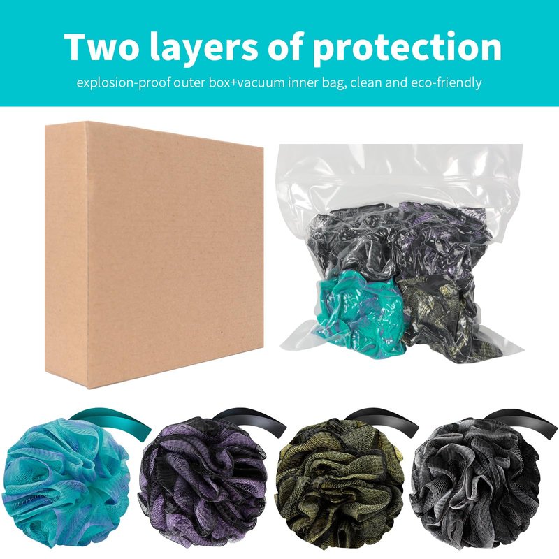 BCKENEY Bath Loofah Shower Sponge Body Back Scrubber Soft Mesh Shower Puffs Exfoliating Loofa for Women & Men Bath Accessories Cleaning Tool (Pack of 4 60G Loofah, Dark Elf)