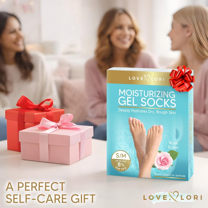 Moisturizing Socks (Up to Size 8.5) - Gifts for Women Her Wife - Infused with Vitamin E & JoJoba Oil - Gel Silicone Aloe Foot Care Socks - Spa Self Care Gift