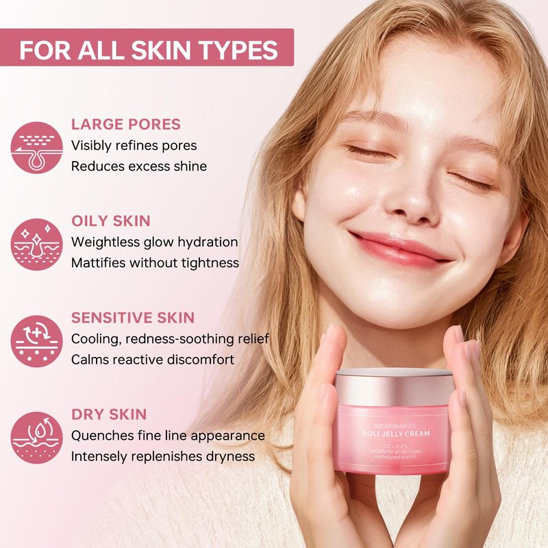 BOLI Collagen Jelly Cream - Moisturizing Hydrating Face Cream with Niacinamide & Hydrolyzed Collagen for All Skin Types (120g)