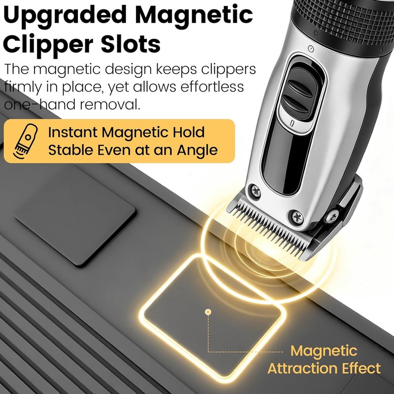Magnetic Barber Mat - Professional 4-Slot Tool Organizer with Strong Magnet & Non-Slip Silicone