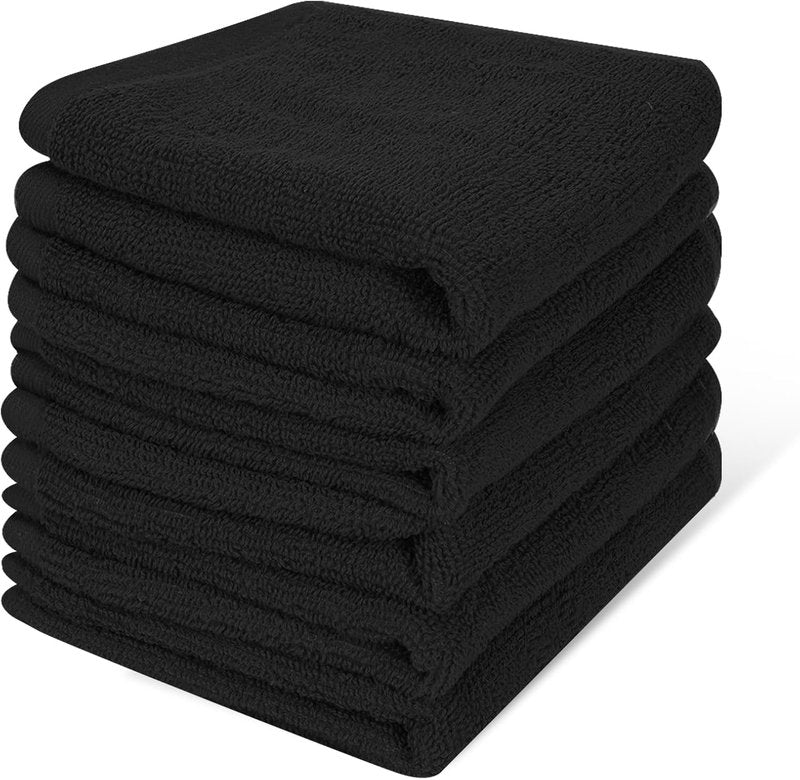 100% Cotton Wash Cloths by [Brand Name] - 6 Pack of Soft, Highly Absorbent Fingertip Towels | 12x12 Inch Black for Bathroom, Gym, Spa