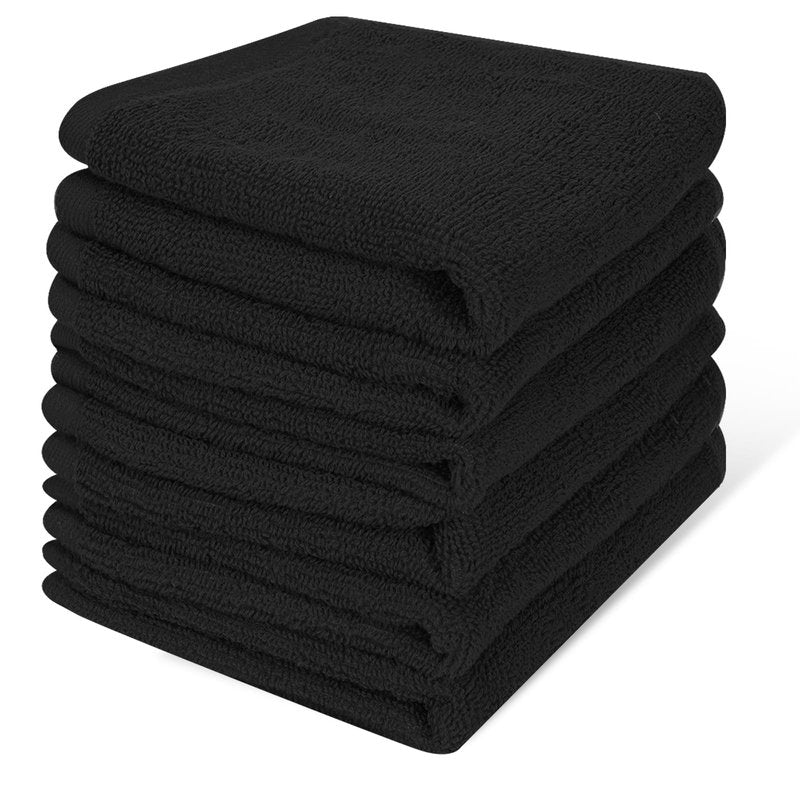 Keith Lun 6 Pack 100% Cotton Wash Cloth, 12x12Inch Highly Absorbent and Soft Feel Fingertip Towels, Machine Washable Black Washcloths for Bathroom, Gym, Hotel, Spa and Kitchen