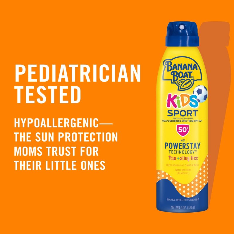Banana Boat Sport Kids Sunscreen Spray SPF 50, Twin Pack | Spray Sunscreen for Kids, Childrens Sunblock SPF 50, Oxybenzone Free, 6oz each