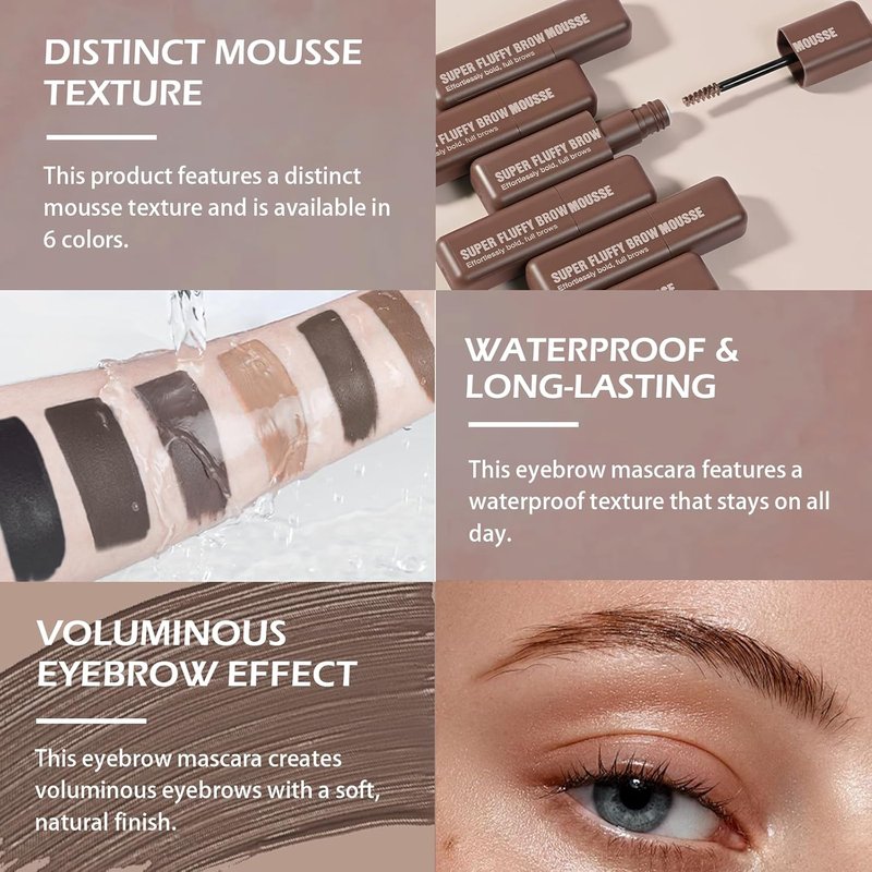 Brow Super Fluff Eyebrow Gel Mousse - Volumizing Tinted Gel for Thick Brows | Waterproof, Long-Lasting, Black