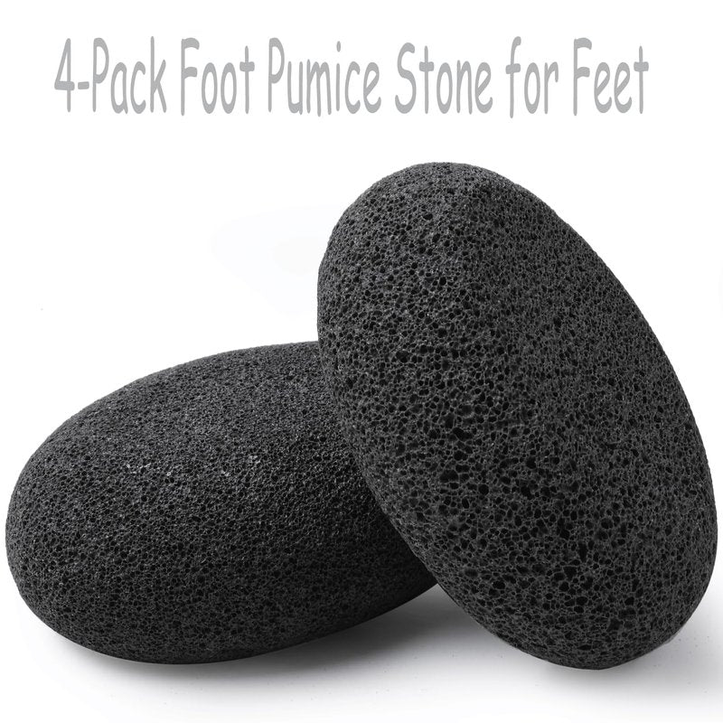 Natural Foot Pumice Stone for Feet, Borogo 4-Pack Lava Pedicure Tools Hard Skin Callus Remover for Feet and Hands Black