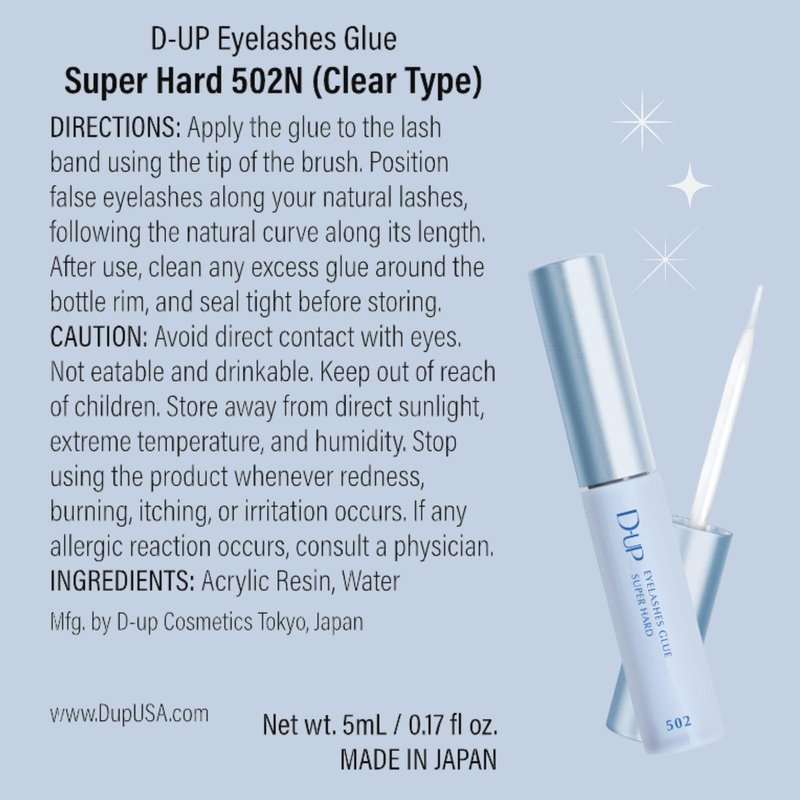 D-UP False Eyelash Glue, Quick-Setting Lash Glue for Eyelash Extensions, Easy-to-Use Eyelashes Strips for Beginners, Strong Hold Lash Extension, Seamless Finish, Made in Japan, 502, Clear