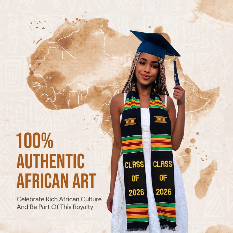 Kente Queens Stole Class of 2026 | Graduation Stole | Black Graduation African Sash | Bold Patterns and Vibrant Colors 72" x 4.5"