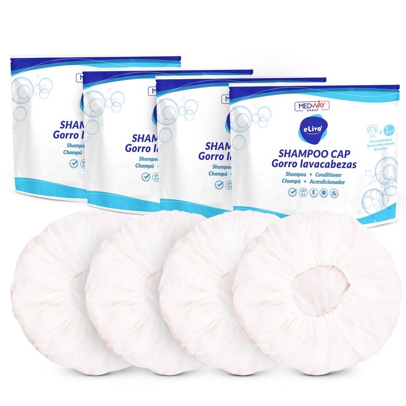 MedVance No Rinse Shampoo Cap, Rinse Free Shower Cap that Shampoos & Conditions, Elderly Care Products, Bedridden Patients, PH Balanced & Hypoallergenic, 4 Pack