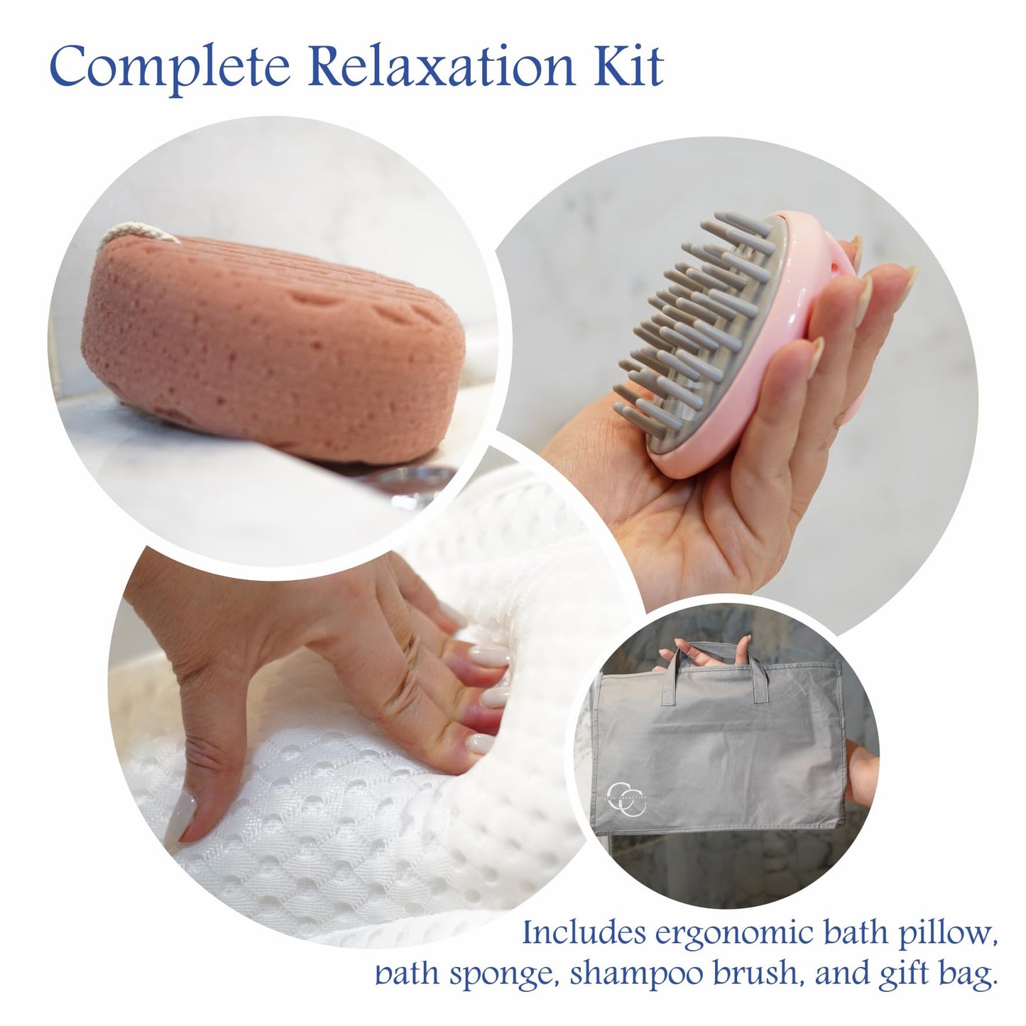 Luxury Bath Pillow for Tub – Neck & Back Support with Soft 4D Mesh, Non-Slip Suction Cups, Spa Gift Set with Exfoliating Sponge & Scalp Massager