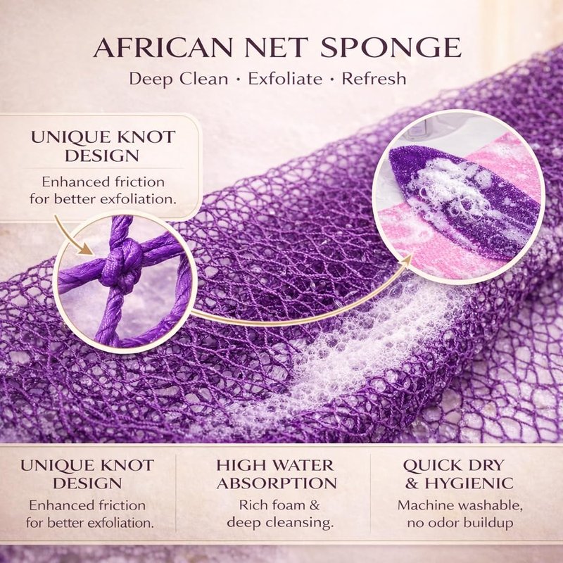 African Net Sponge Authentic, 3 Pieces African Exfoliating Net Sponge Body Back Scrubber Exfoliating Washcloth for Shower Bath for All Types (Olive Green+Champagne Gold+Pink, 3 Pcs)