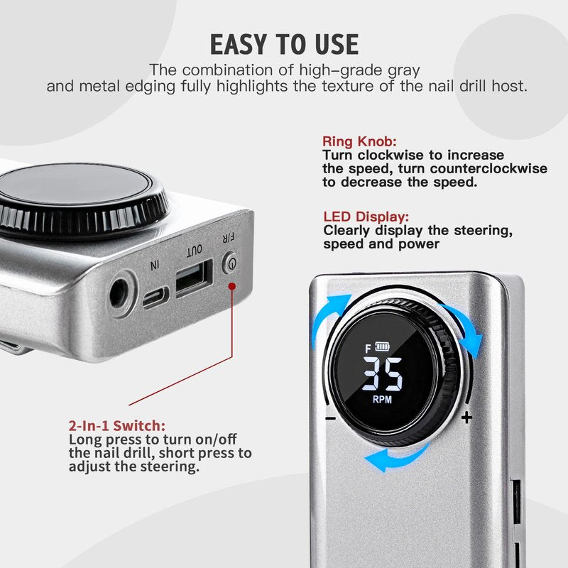 SAVILAND 35000RPM Electric Nail Drill Machine: Rechargeable Electric Nail File with 12 Nail Bits for Acrylic Nails Professional Nail Care Tools Manicure Pedicure Home Salon Use