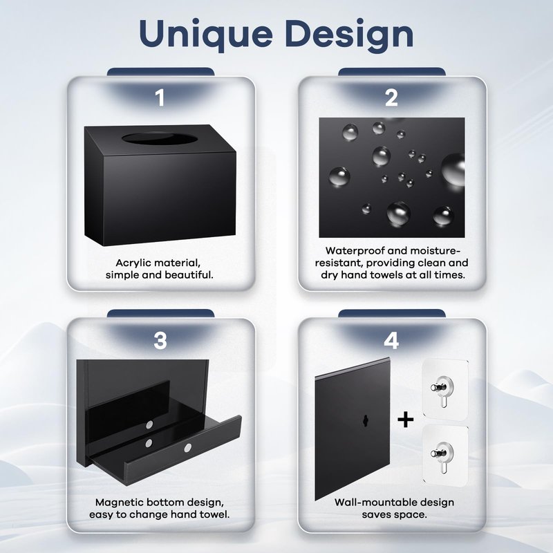 Acrylic Hand Towel Box Cover Compatible with Kleenex Disposable Hand Towels Wall-Mounted Paper Towel Dispenser Suitable for Tabletop, Bathroom, Car, and Office Use Valentine's Day Gifts (Black)
