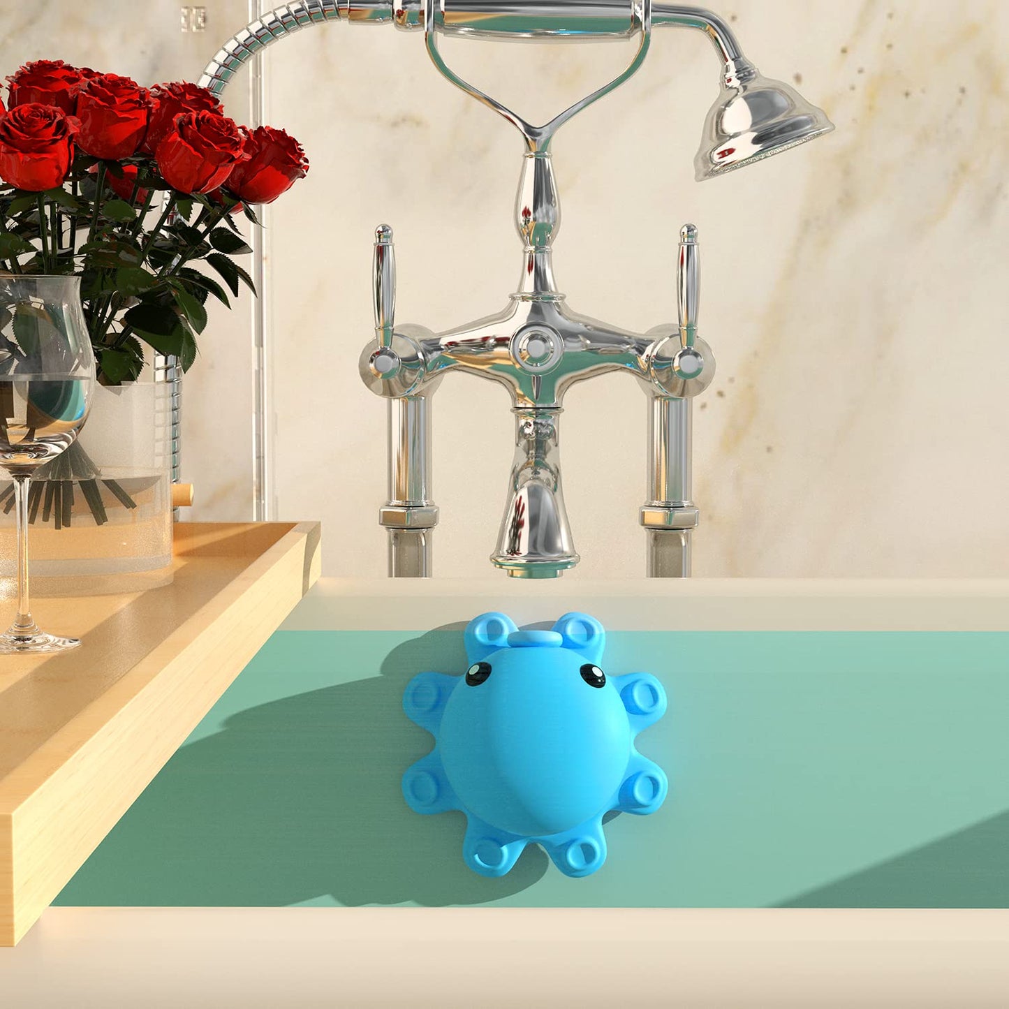 Bathtub Overflow Drain Cover Tub - Silicone Bathroom Overflow Drain Cover, Bath Tub Overflow Cover, Bathroom Spa Accessories, Adds Inches of Water for Deeper&Warmer Bath，Blue