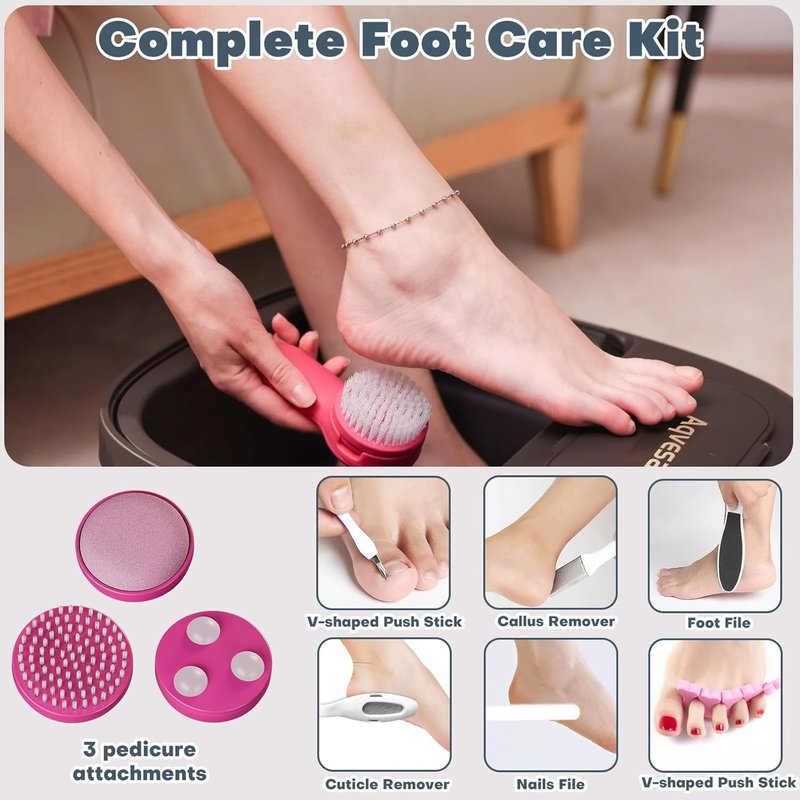 Skiennix Collapsible Foot Bath - Heated Spa Massager with Remote Control & 3 Pedicure Attachments