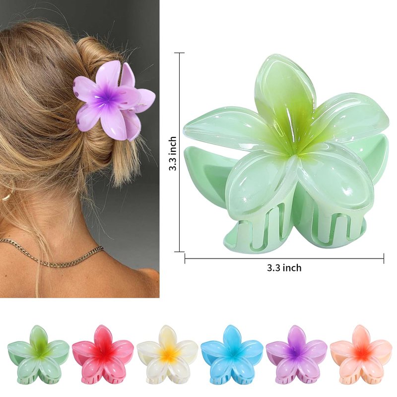CHANDAT Flower Hair Clips 6 PCS Hawaiian Claw Clips for Vacation Hibiscus Hair Claw Clips Cute Large Hair Clips for Thick and Thin Hair Plumeria Hair Accessories for Women Girls - Hawai
