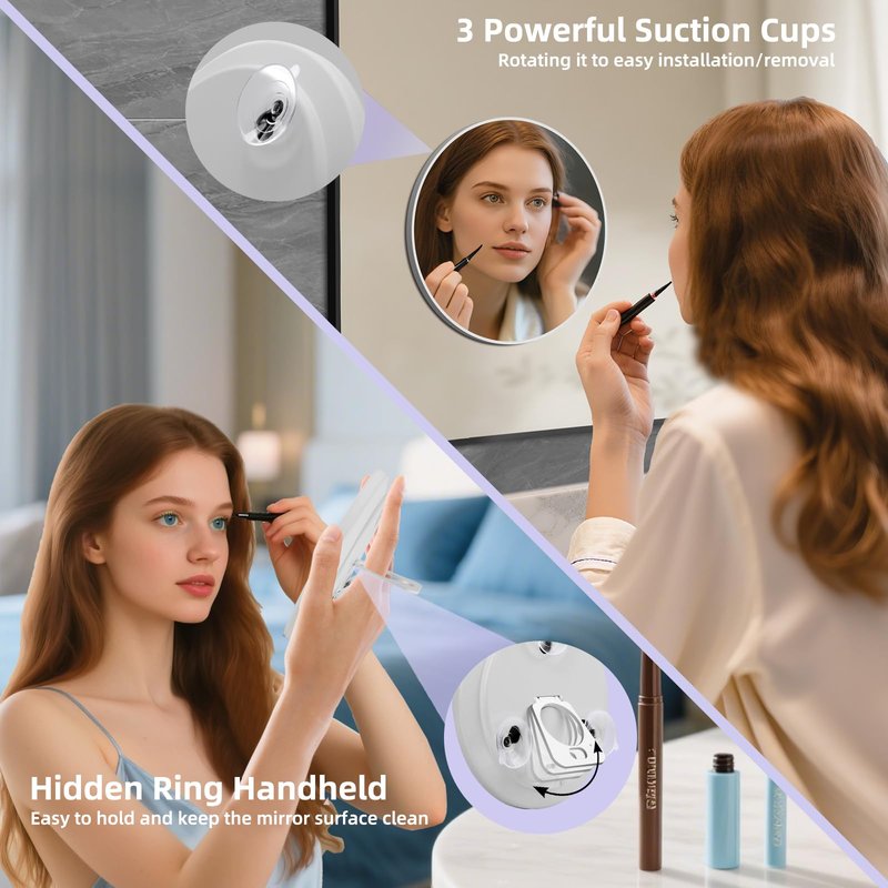 JJhxr 40X Magnifying Makeup Mirror, 5inch Handheld Travel Magnifying Mirror, Powerful 40x Magnification with 3 Suction Cups Easy Mounting, Makeup Magnification 40X for Men/Women Detail Work Essential